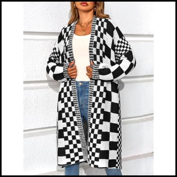 Oversized Chunky Knit Cardigan, Batwing Sleeves, Open Front, Long Length - Picture 2 of 6